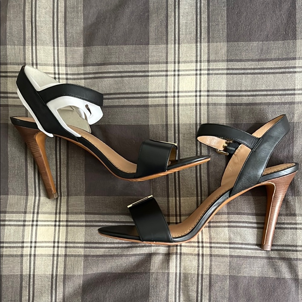 Brooks Brothers Black and Brown High Heels with Ankle Strap